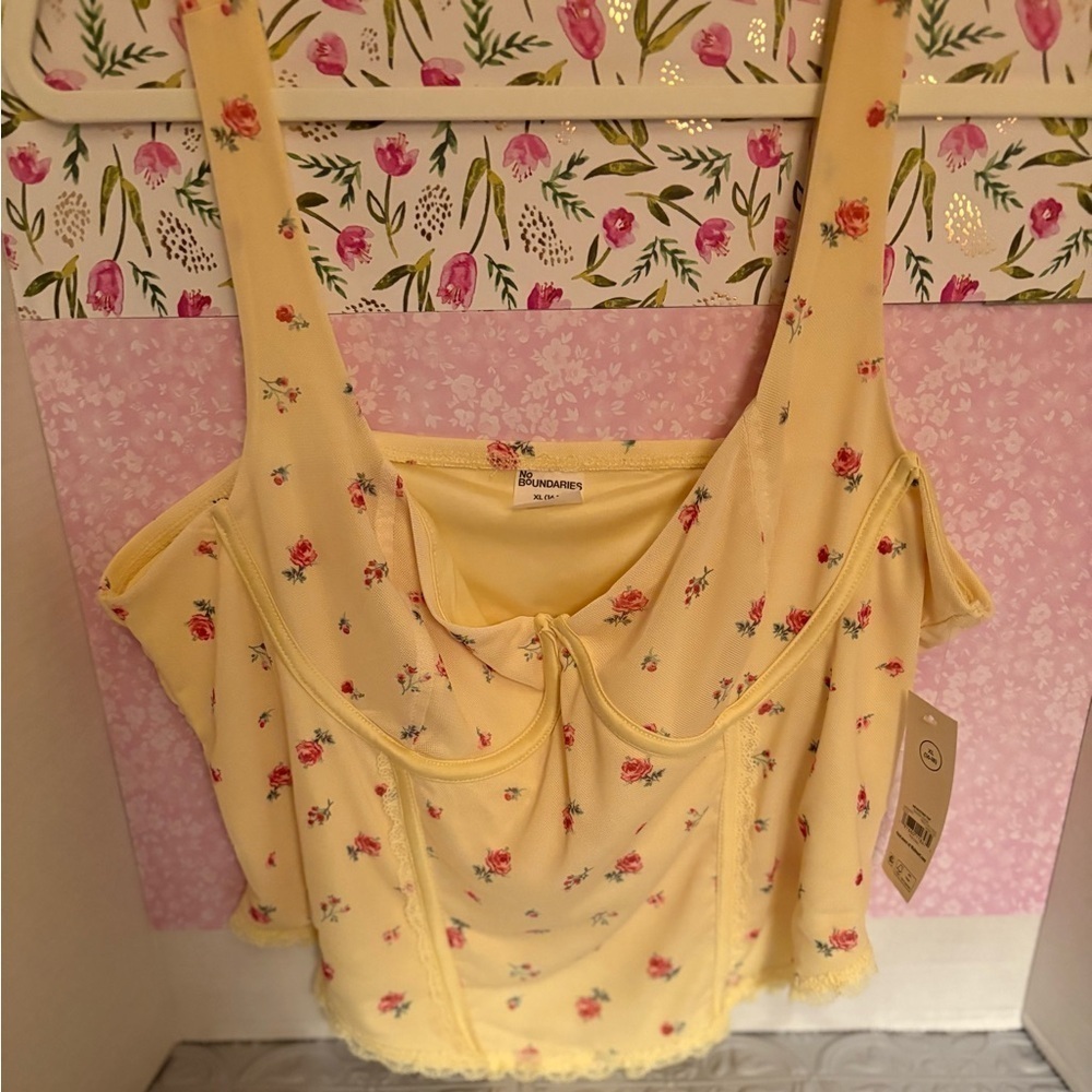 Yellow Floral Women's Bustier Top by No Boundaries szXL(16-18) Poly/ spand NWT